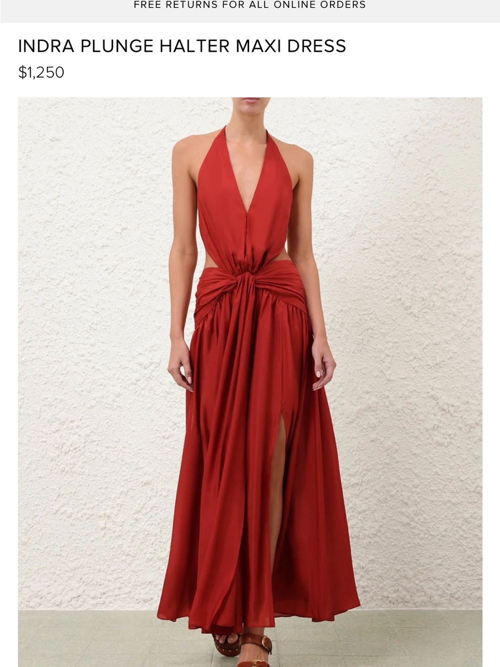 Zimmerman Indra Plunge Halter Maxi Dress - Red